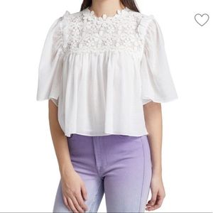 Appliquéd Ruffle Linen-Blend Blouse